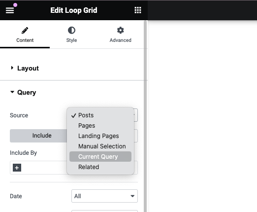 elementor query selection